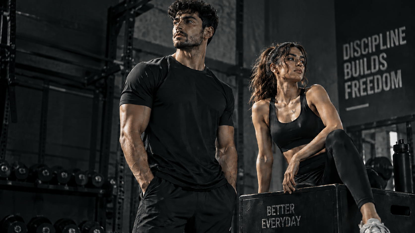 Man and woman training together in the gym